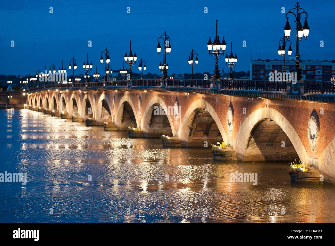 France, Gironde, Bordeaux, area classified UNESCO World Heritage, Pont de Pierre over the Garonne Stock Photo