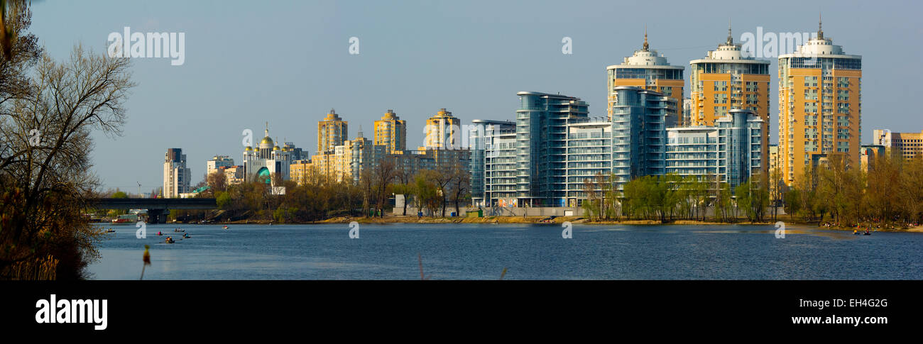 Panorama Ukraine embankment Kiev with multi-story buildings Stock Photo