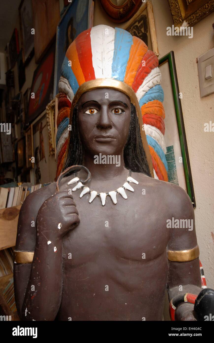 Brazil, Bahia state, Salvador de Bahia, historical center listed as World Heritage by UNESCO, Pelourinho district, painted statue of an Indian in a flea market Stock Photo