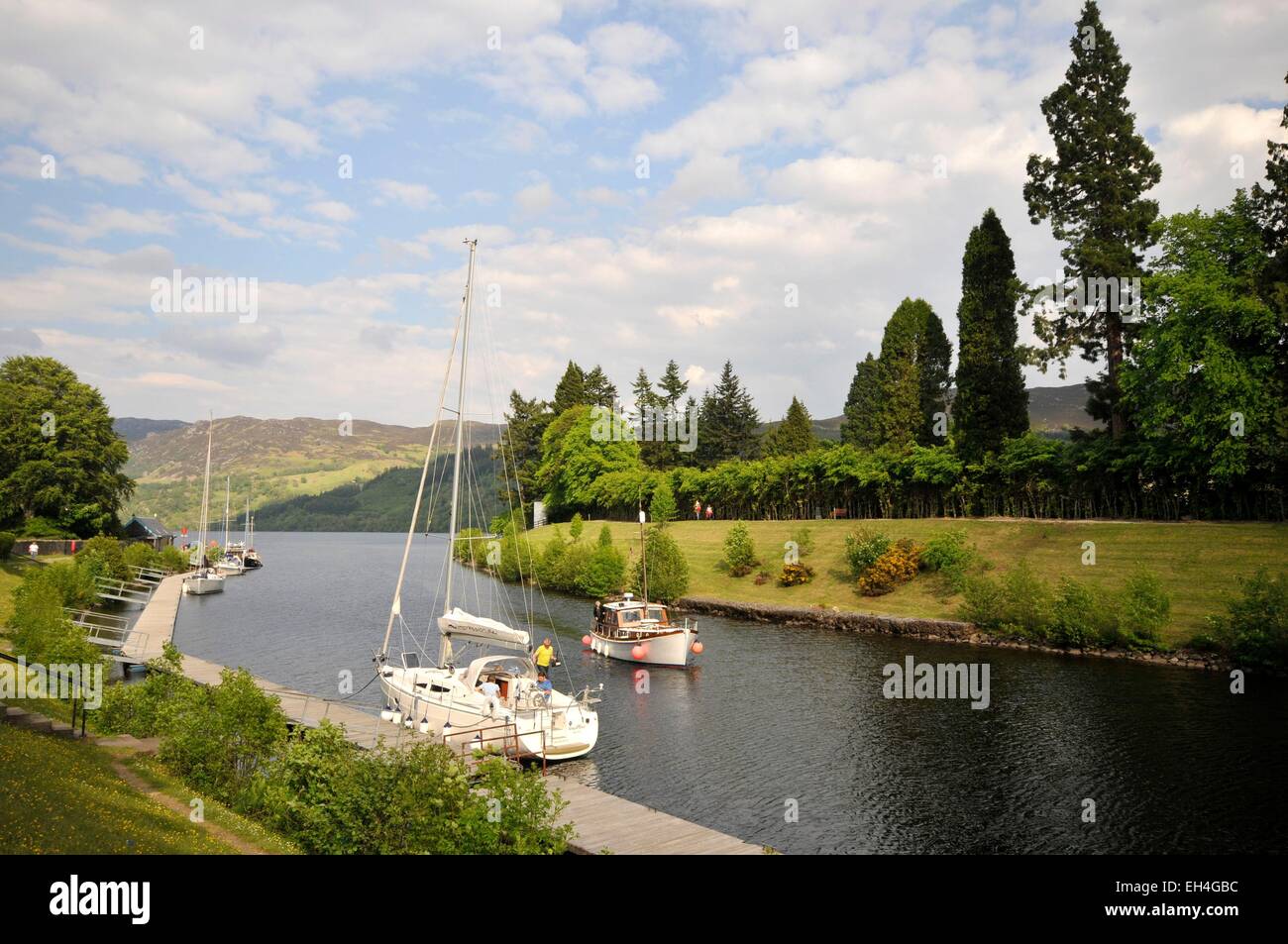 United Kingdom, Scotland, Fort Augustus, Caledonian Canal, yachts Stock Photo