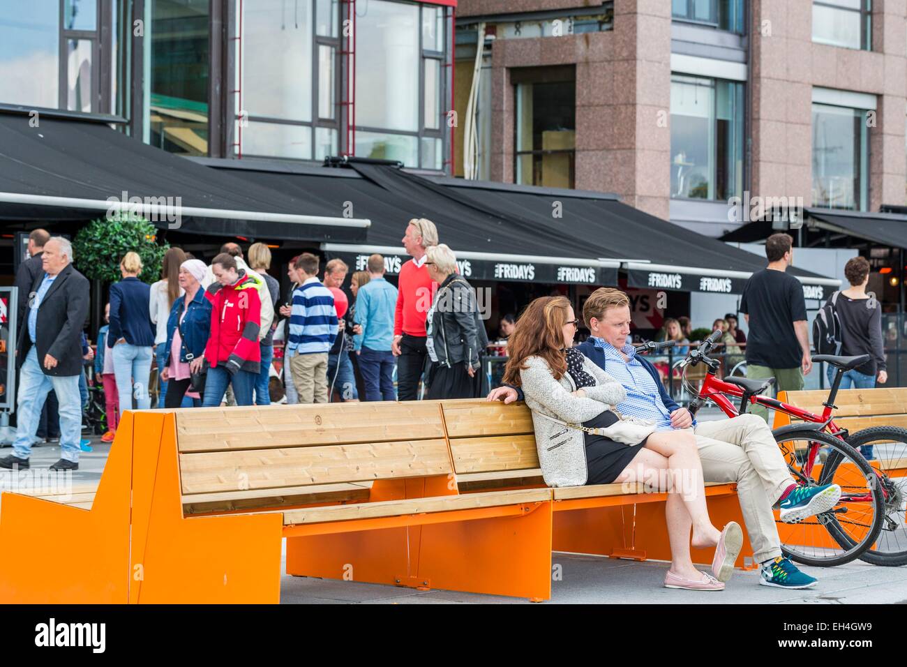 Norway, Oslo, Aker Brygge district, Stranden promenade built by the firm of architects LINK arkitektur Stock Photo