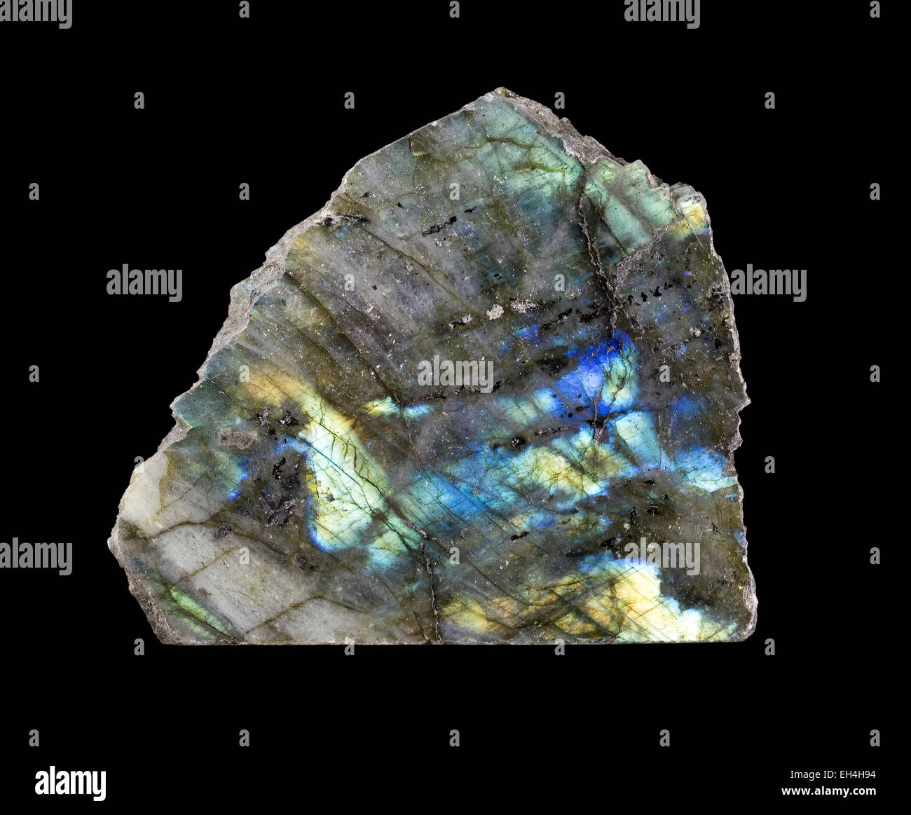 Labradorite Rock Specimen black background Stock Photo