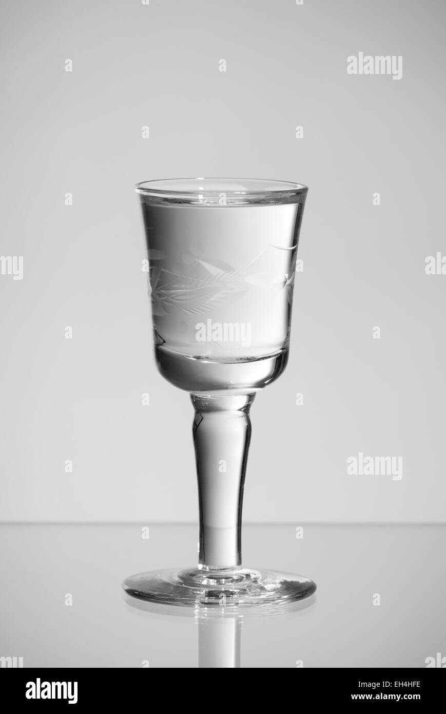 One stem glass of clear vodka Stock Photo