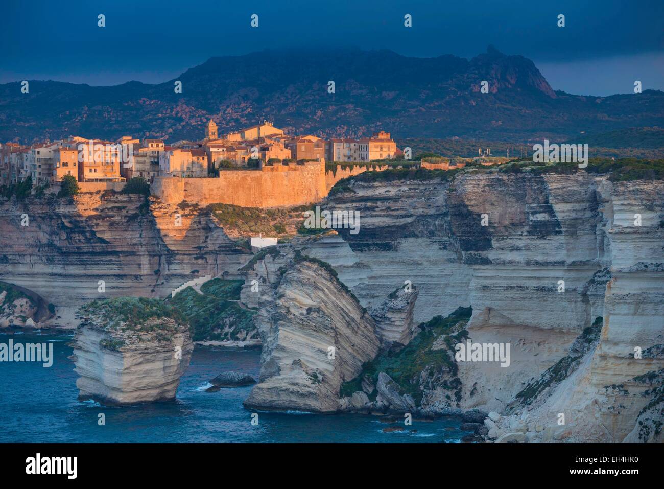 France, Corse du Sud, Bonifacio, Bonifacio cliff, the sand grain Stock Photo