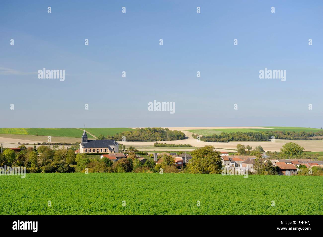 France, Marne, Valmy, village nestled in its small valley Stock Photo