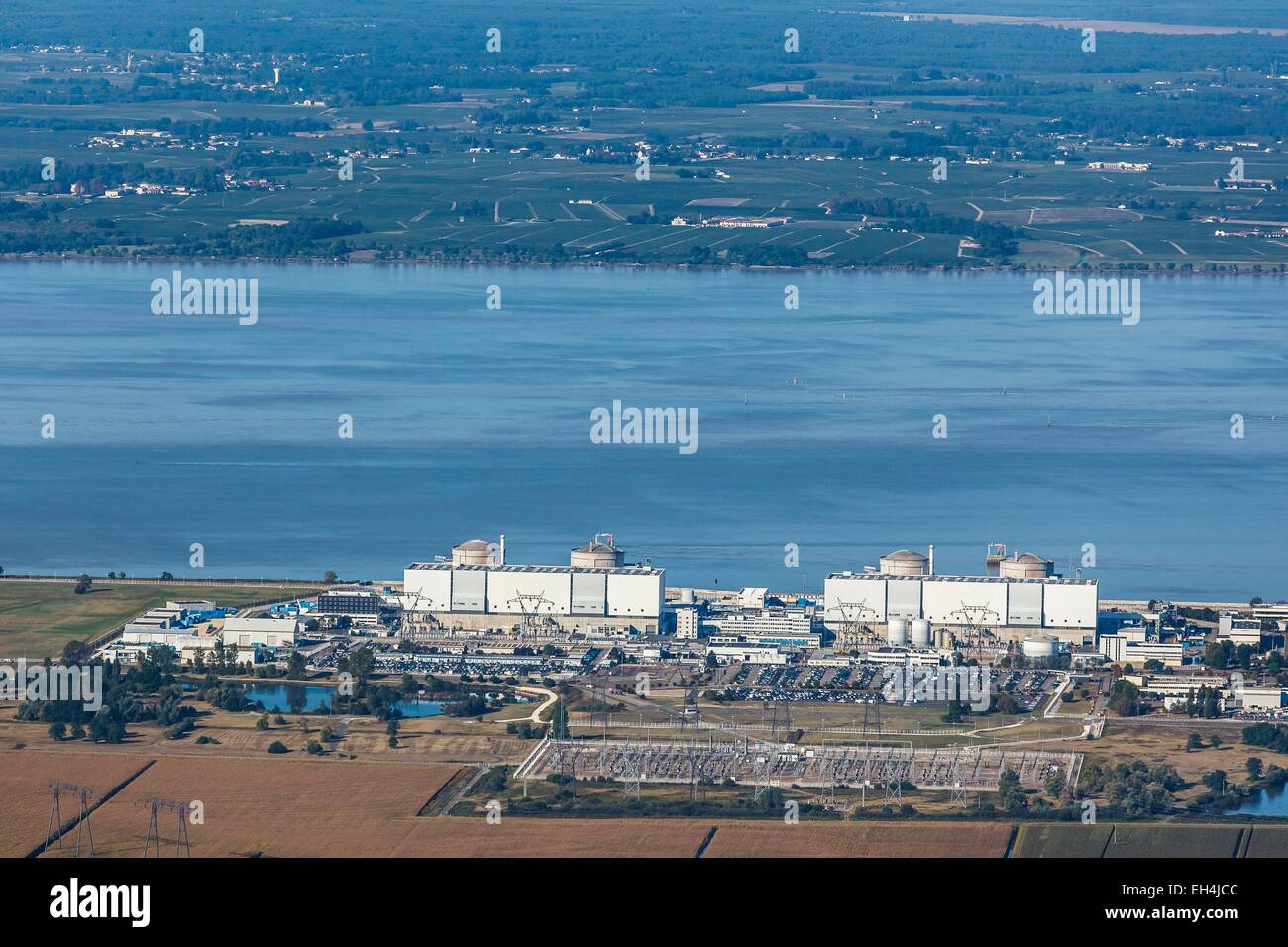 France, Gironde, Braud et saint Louis, nuclear power station on La Gironde river (aerial view) Stock Photo