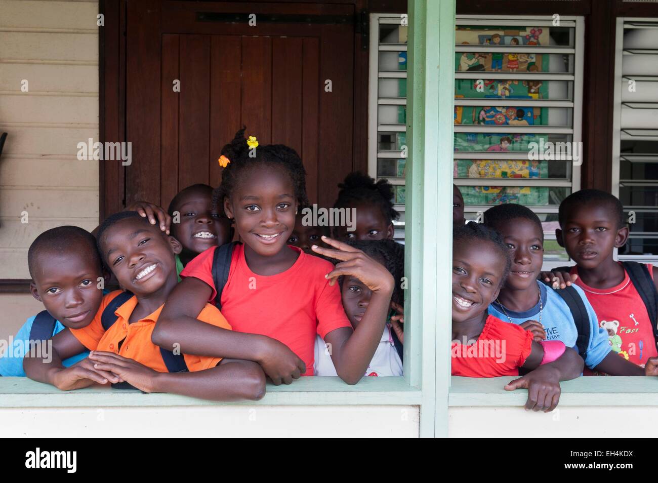 France, French Guiana, Parc Amazonien de Guyane (Guiana Amazonian Park), Mofina, group of children Stock Photo