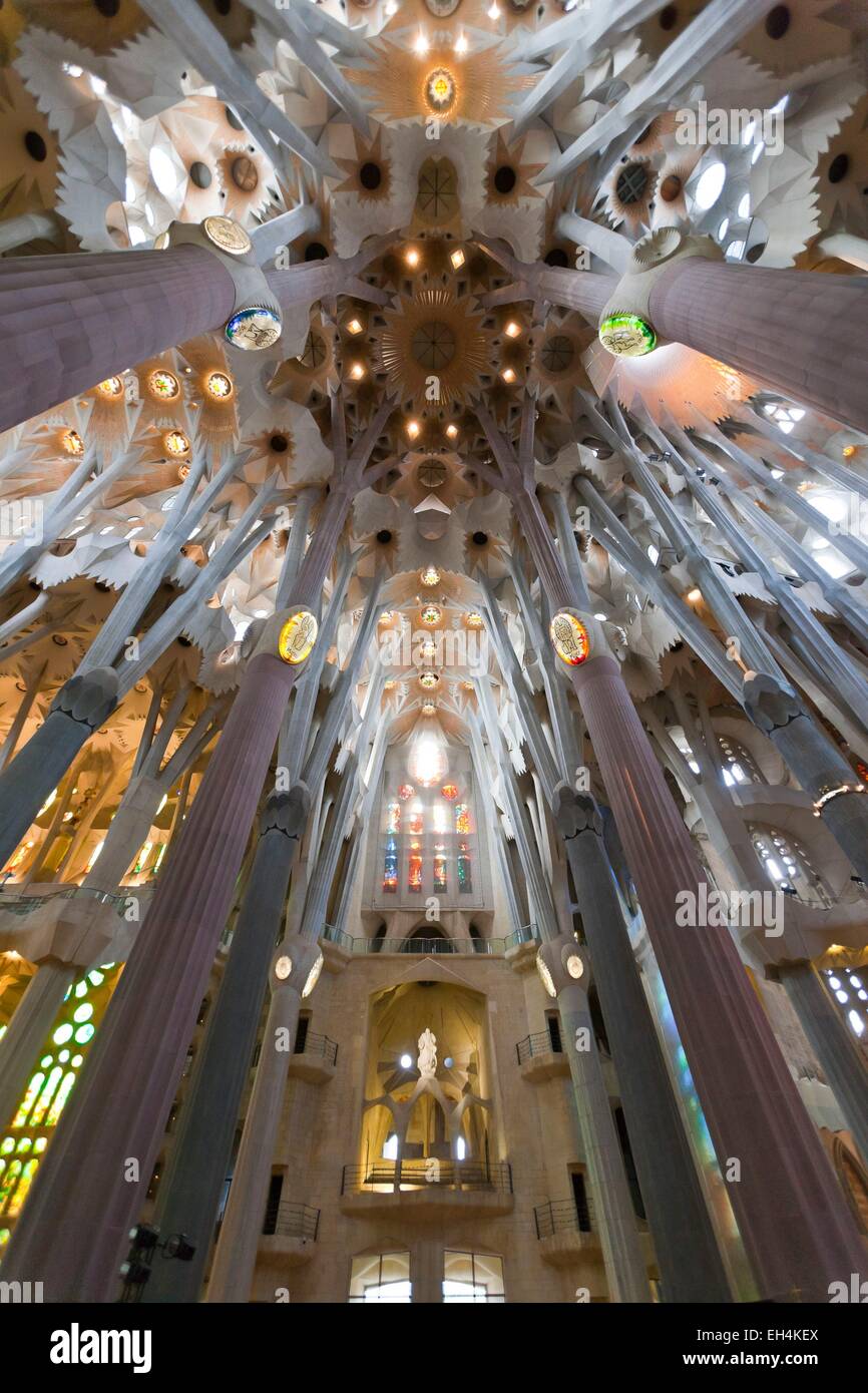 Spain, Catalonia, Barcelona, Sagrada Familia church, Antoni Gaudi's masterpiece, listed as World Heritage by UNESCO Stock Photo
