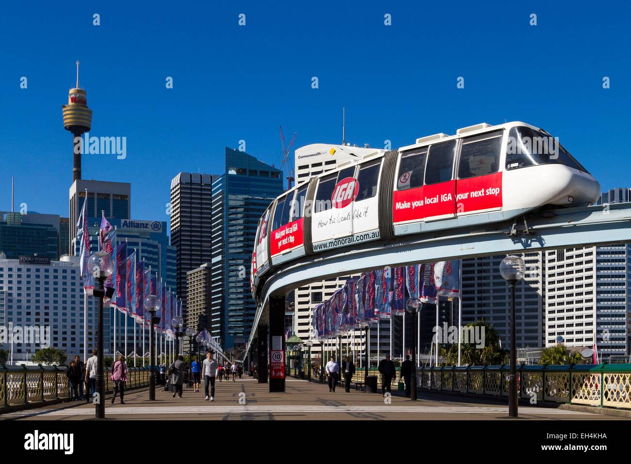 Australia, New South Wales, Sydney, Darling Harbour district, monorail on Pyrmont Bridge Stock Photo