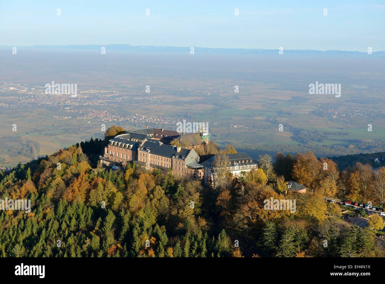 France, Bas Rhin, Mont Sainte Odile, Sainte Odile convent (aerial view) Stock Photo