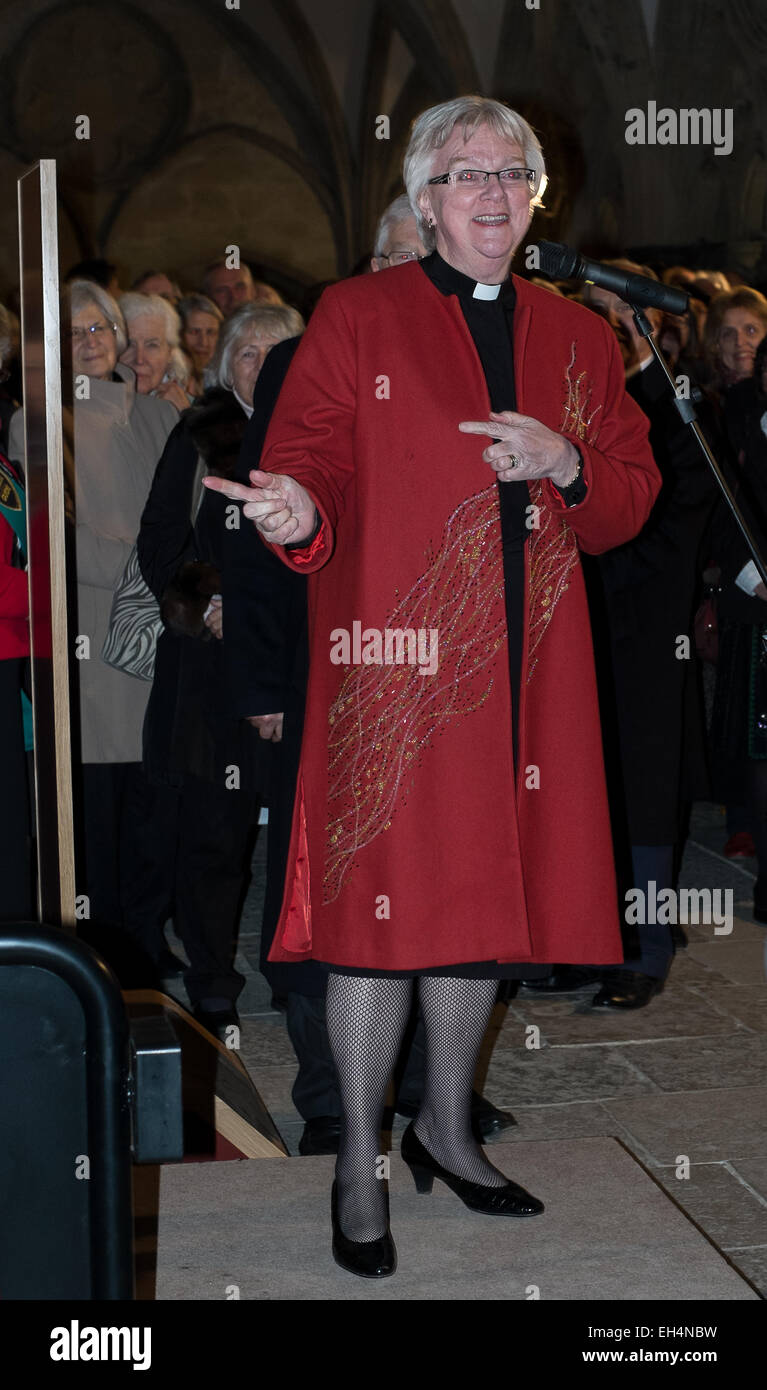 Salisbury, Wiltshire, UK. 6th March, 2015. Dean of Salisbury  Reverend June Osborne at opening the Cathedral’s new Magna Carta Exhibition. Credit:  Paul Chambers/Alamy Live News Stock Photo