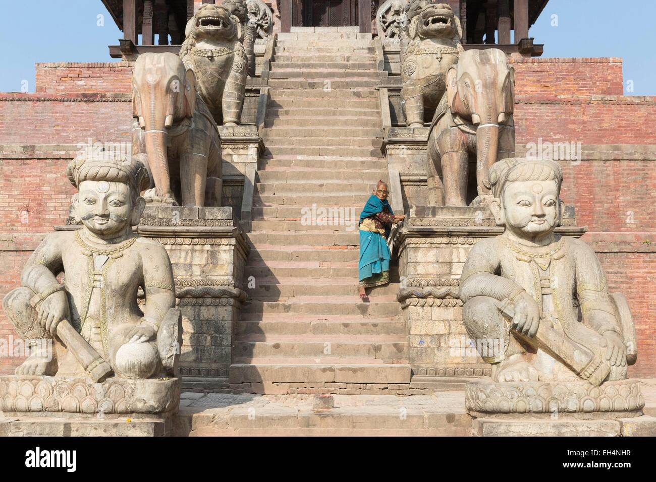 Nepal, Kathmandu valley listed as World Heritage by UNESCO, Bagmati Zone, Bhaktapur, Nyatapola Temple Stock Photo