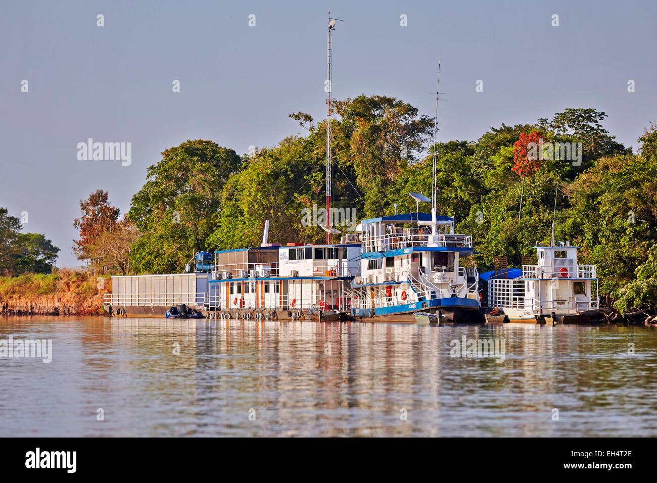 Brazil, Mato Grosso, Pantanal region, floating hotel Stock Photo