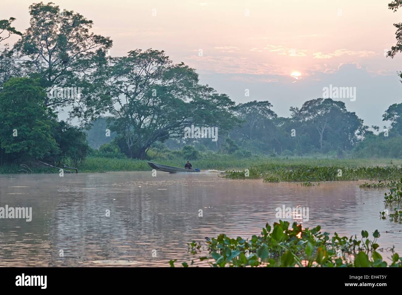Brazil, Mato Grosso, Pantanal region, river Cuiaba, Black channel, sunrise Stock Photo