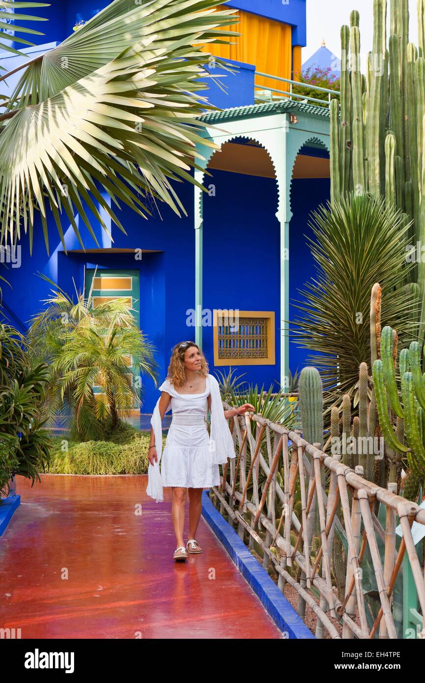 Morocco, High Atlas, Marrakech, Gueliz district, the Jardin Majorelle, the  home workshop of the French painter Jacques Majorelle (1886-1962), wife  walking in the garden Stock Photo - Alamy