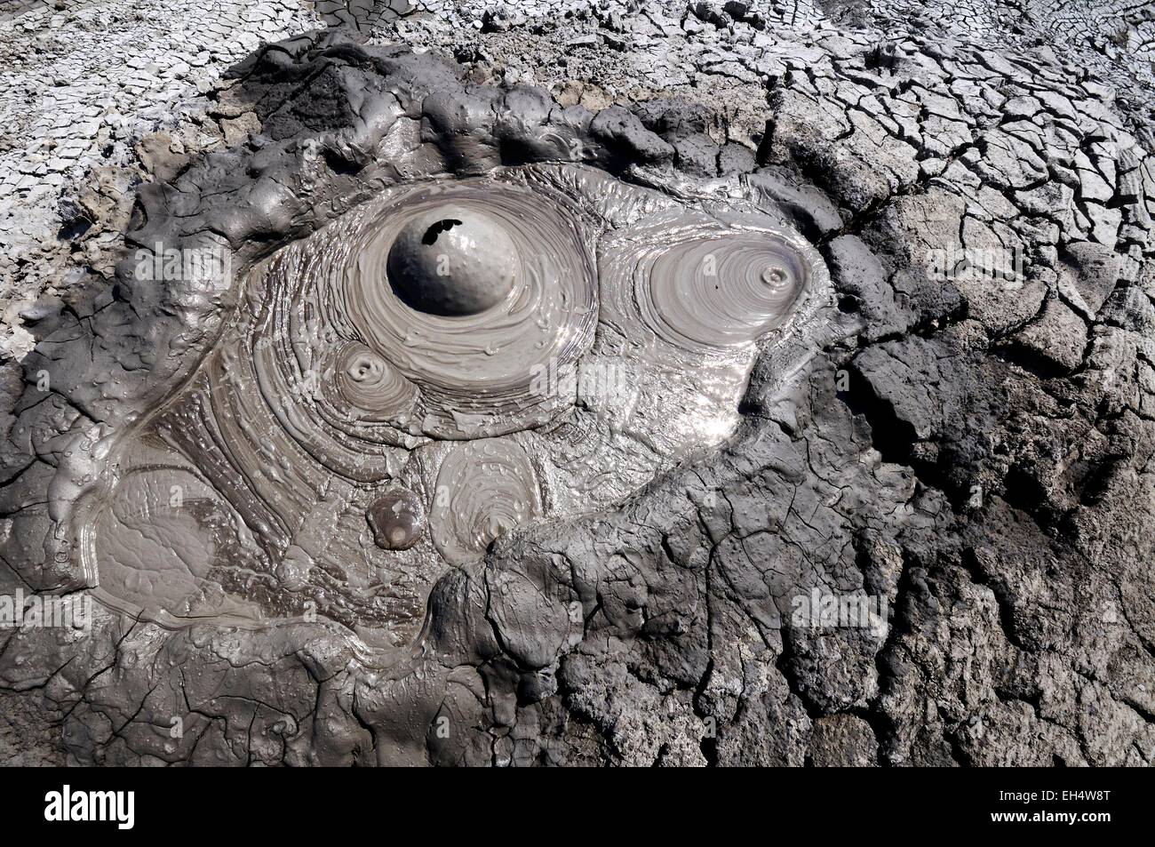 Azerbaijan, Qobustan, bubbling mud volcano Stock Photo