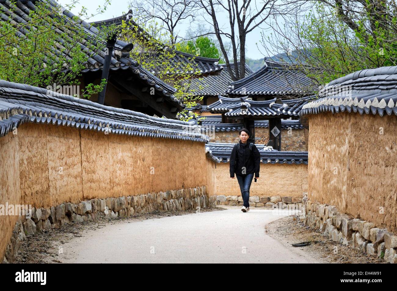 South Korea, North Gyeongsang Province (Gyeongsangbuk-do), Andong, Hahoe Folk Village listed as World Heritage by UNESCO, street in the village Stock Photo
