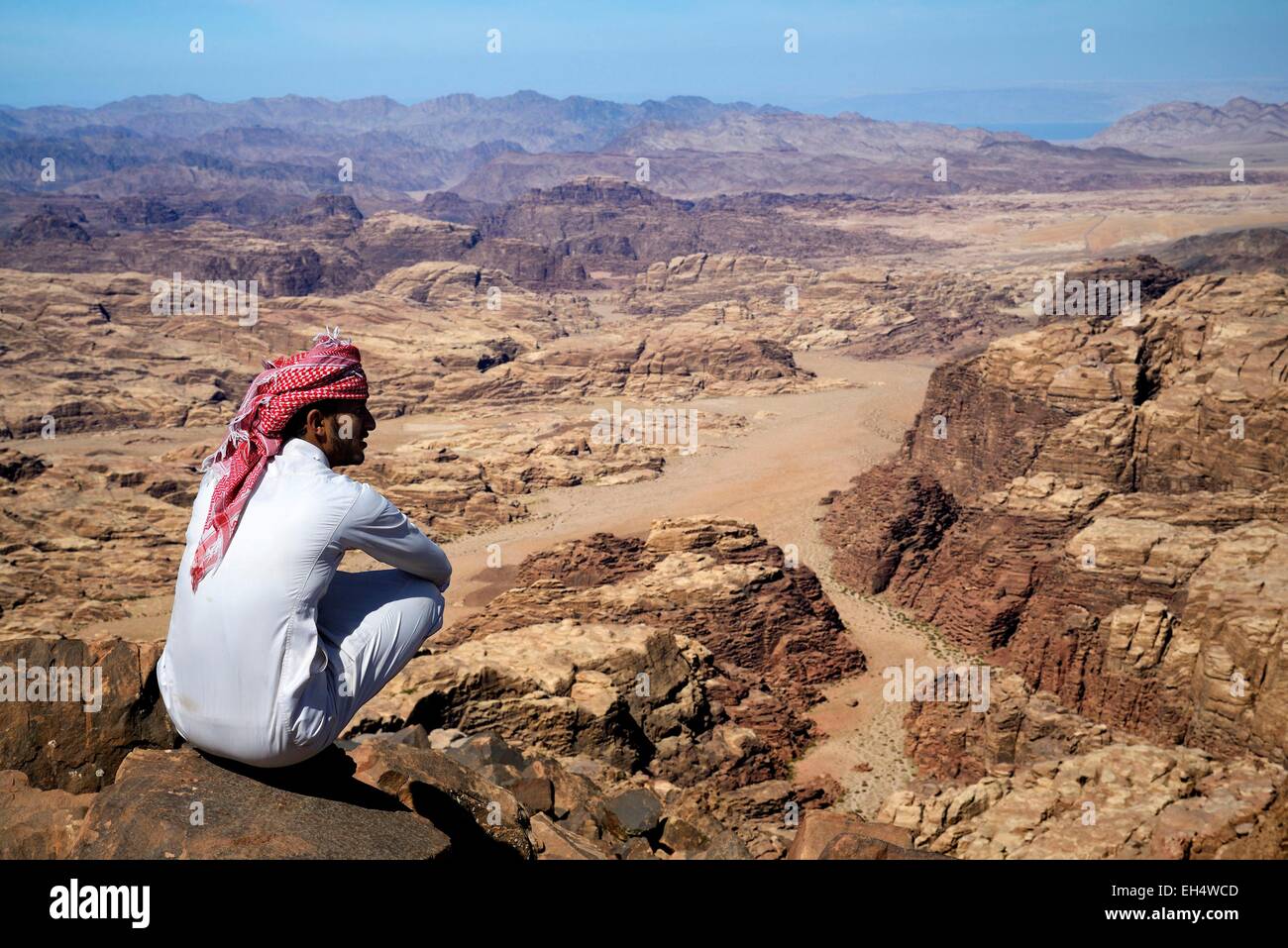 Jordan, Wadi Rum desert, border with Saudi Arabia, Bedouin and view from  the summit of Jebel Umm Adaami (1832m), the highest mountain of Jordan  Stock Photo - Alamy