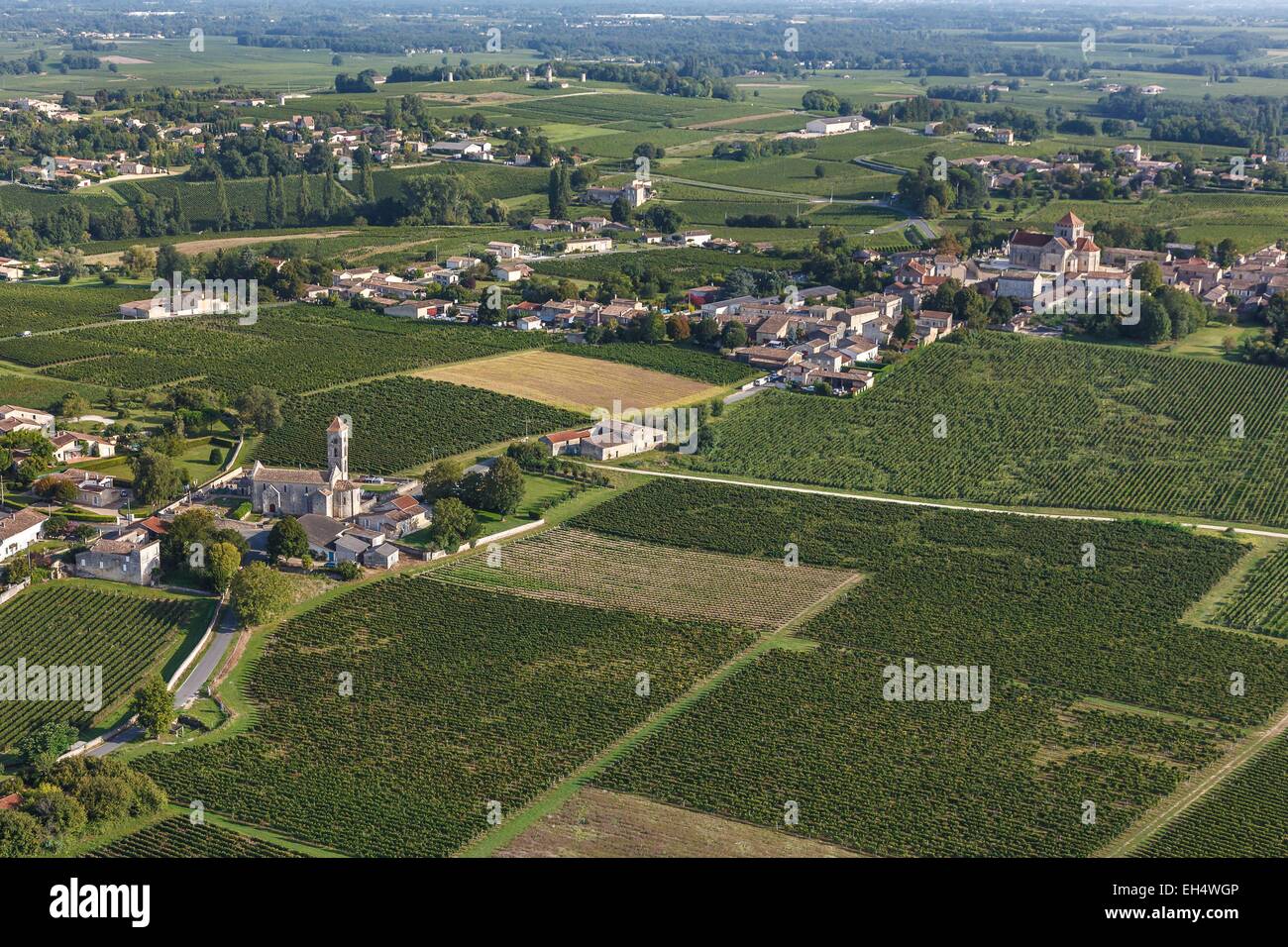 France, Gironde, Montagne, Jurisdiction of Saint Emilion, listed as World Heritage by UNESCO, Saint Georges, Montagne and Saint Georges vineyards (aerial view) Stock Photo