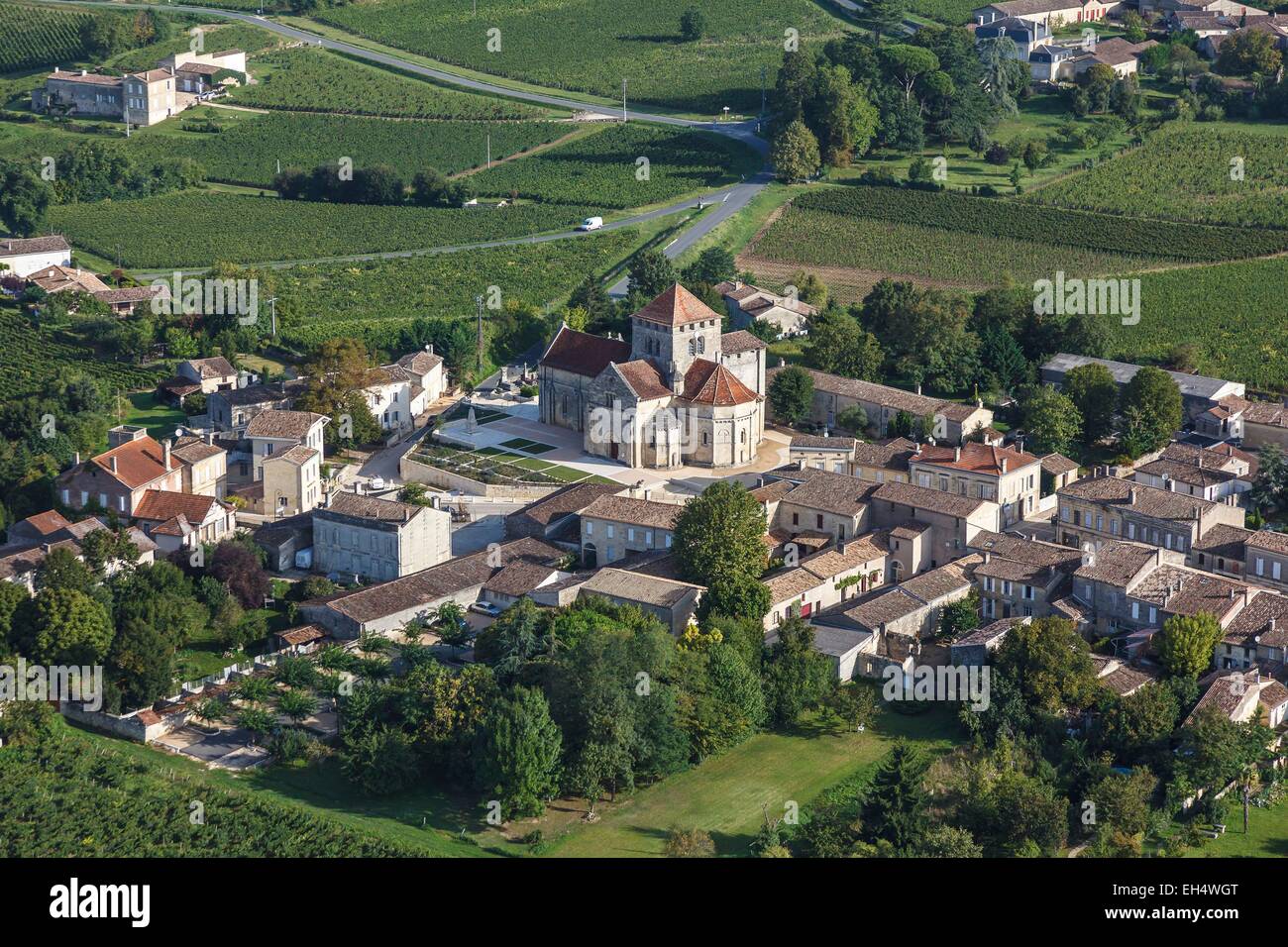 France, Gironde, Montagne, Jurisdiction of Saint Emilion, listed as World Heritage by UNESCO, the village and Saint Georges vineyards (aerial view) Stock Photo