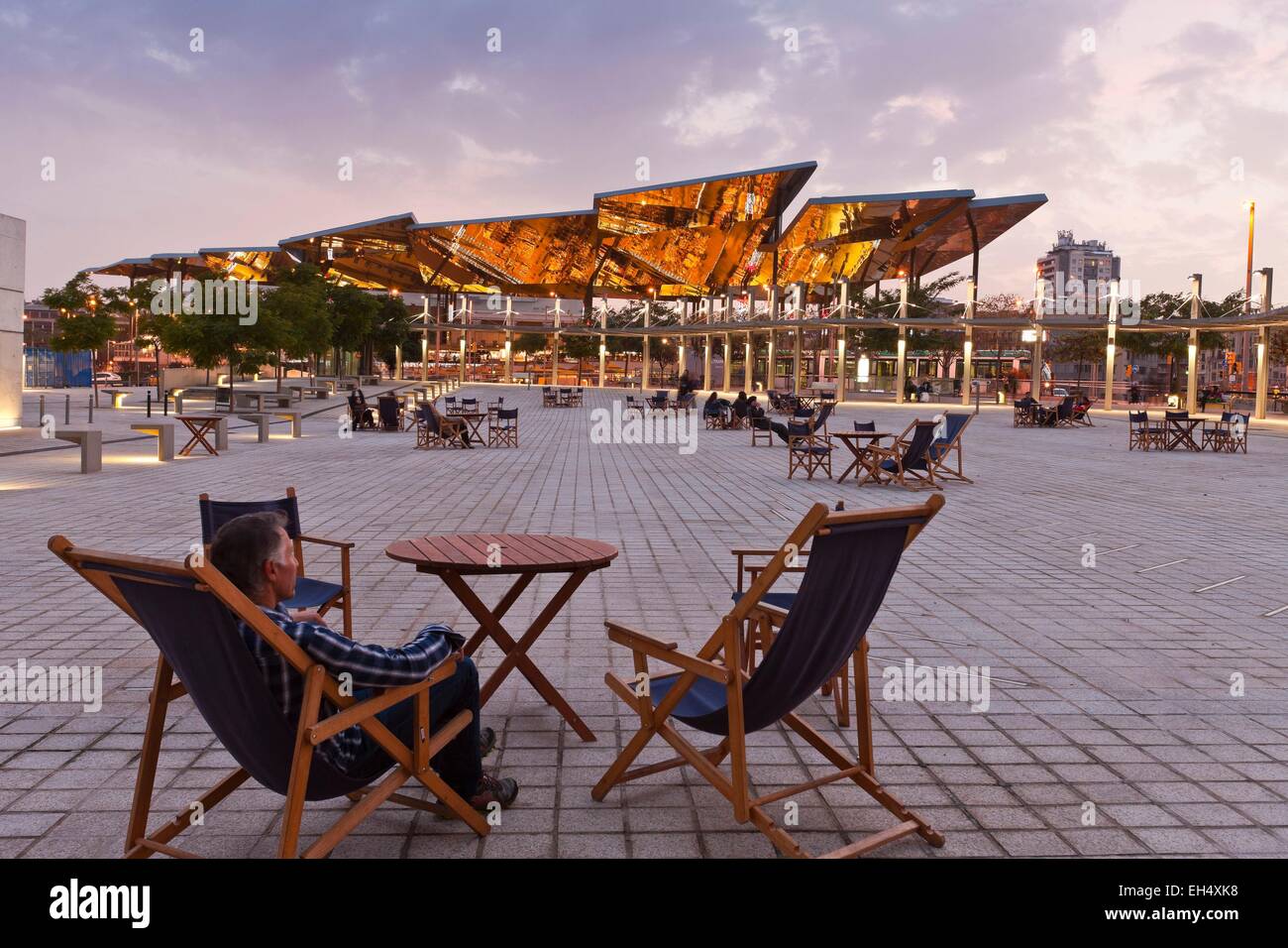 Spain, Catalonia, Barcelona, instead Glories, Mercat dels Encants (flea  market), Man on a deckchair Stock Photo - Alamy