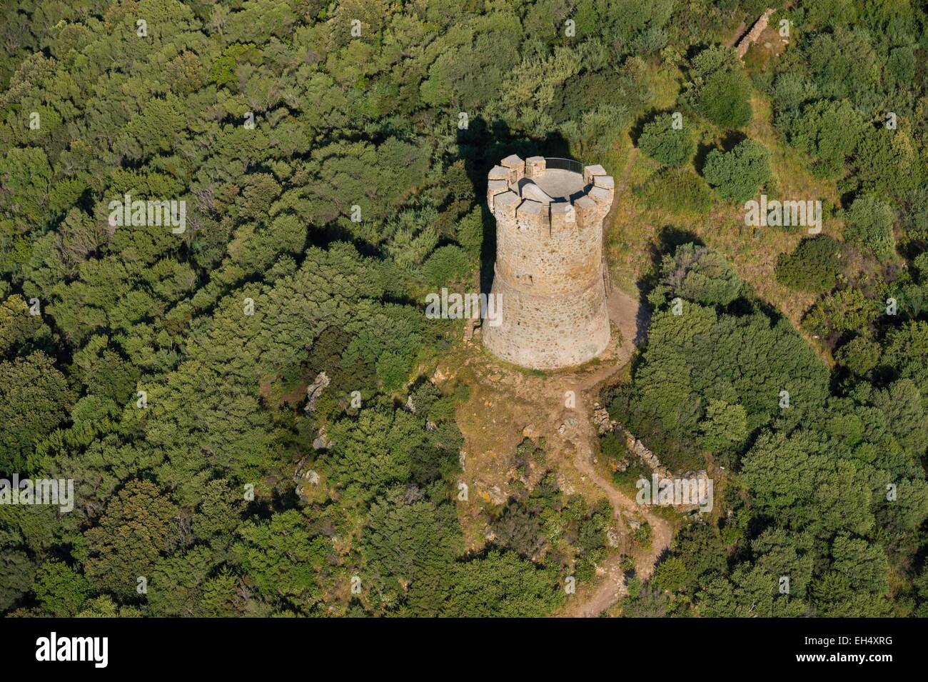 France, Corse du Sud, between Propriano and Ajaccio, Serra di Ferro  village, tower of Campannella (aerial view Stock Photo - Alamy