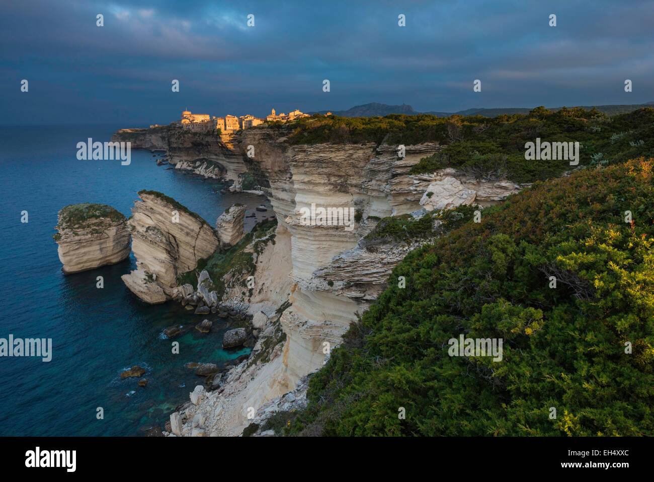 France, Corse du Sud, Bonifacio, the village, the cliff and the rock called the sand grain Stock Photo