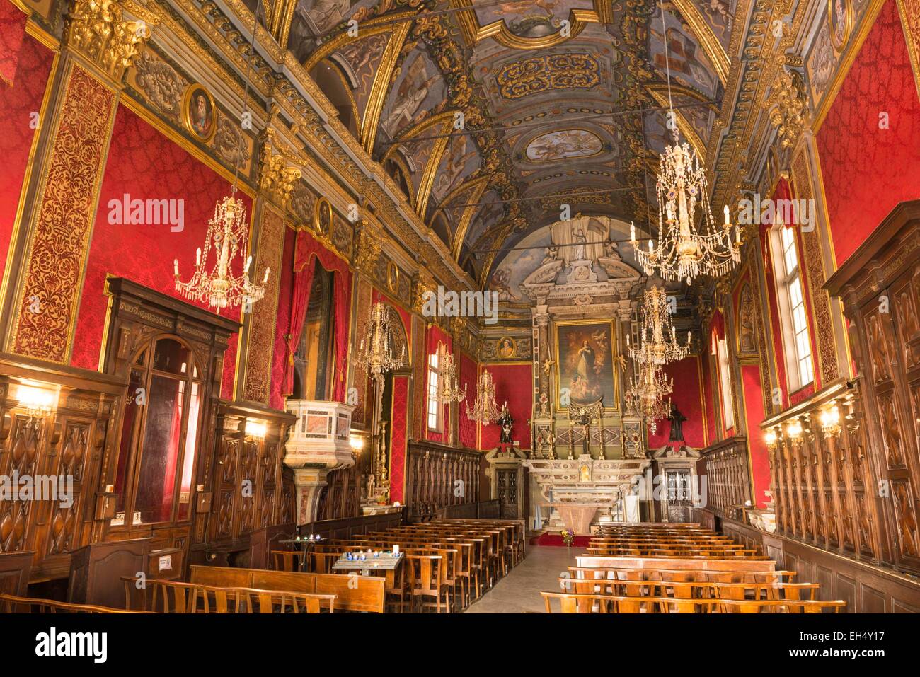 France, Haute Corse, Bastia, inside of the Immaculate Conception brotherhood oratory Stock Photo