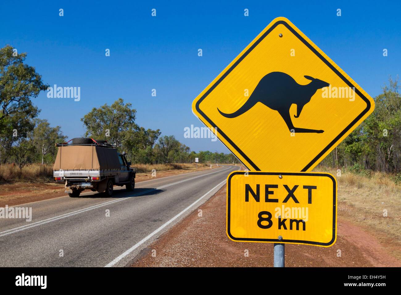 Australia, Northern Territory, roadsign indicating the presence of kangaroos Stock Photo