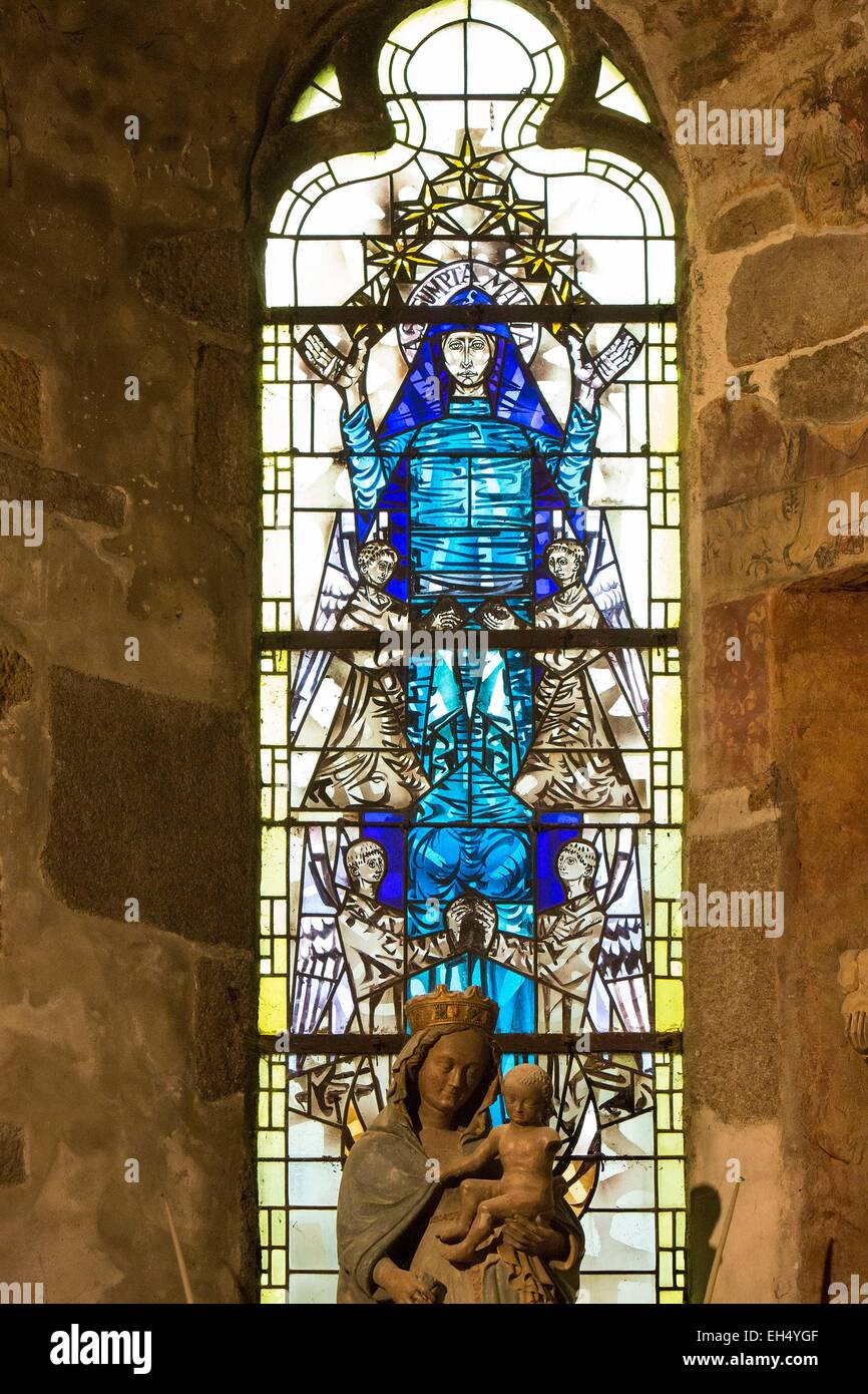 France, Manche, Mont Saint Michel bay, listed as World Heritage by UNESCO, Mont Saint Michel, stained glass window in St. Peter's church Stock Photo