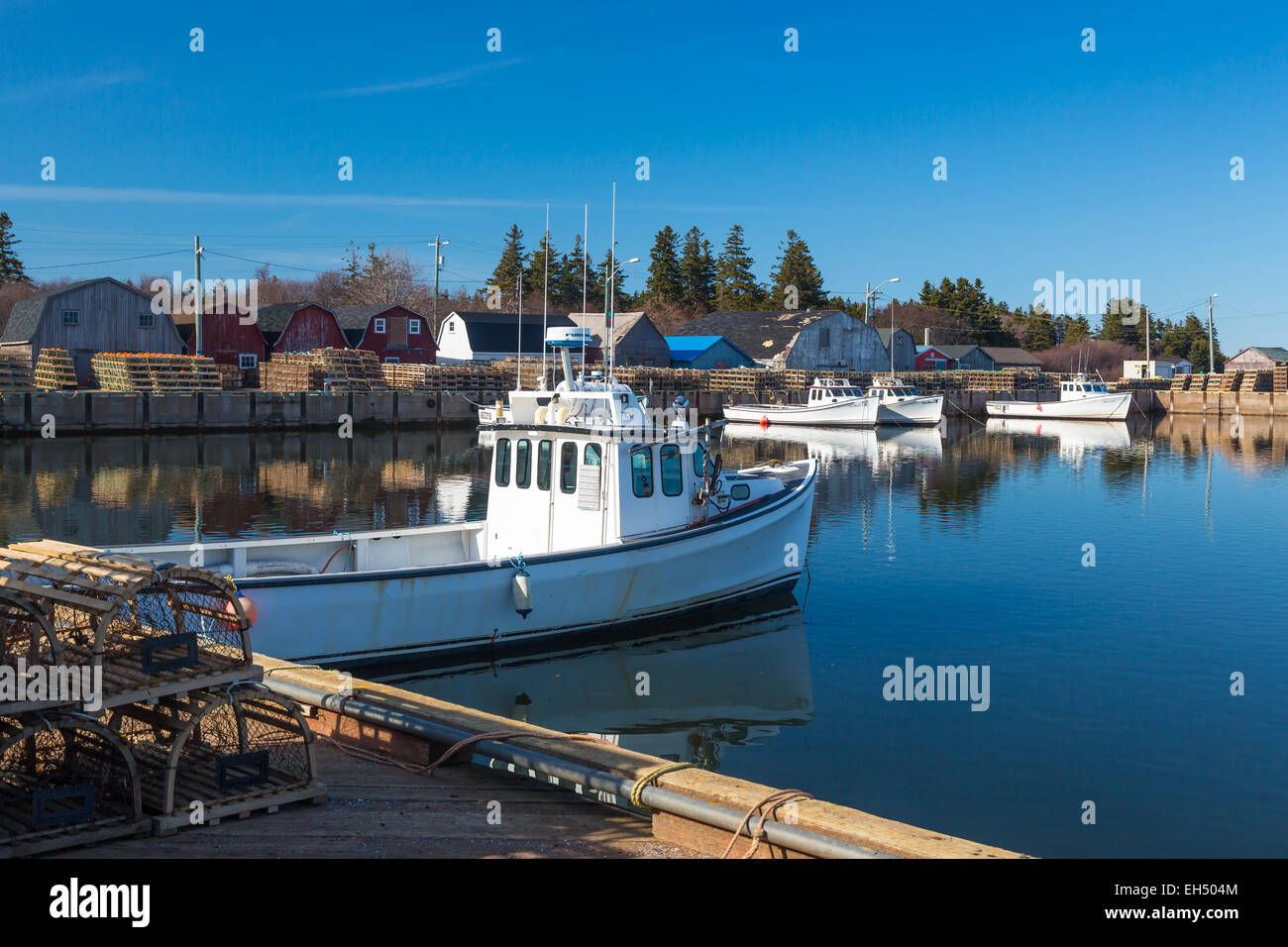 Fishing boats tied up at the wharf in Malpaque, Prince Edward Island, Canada. Stock Photo