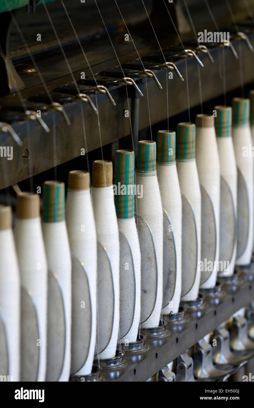 France, Vosges, Ventron, Textile Museum, spinning machine with rings dated 1928 Stock Photo