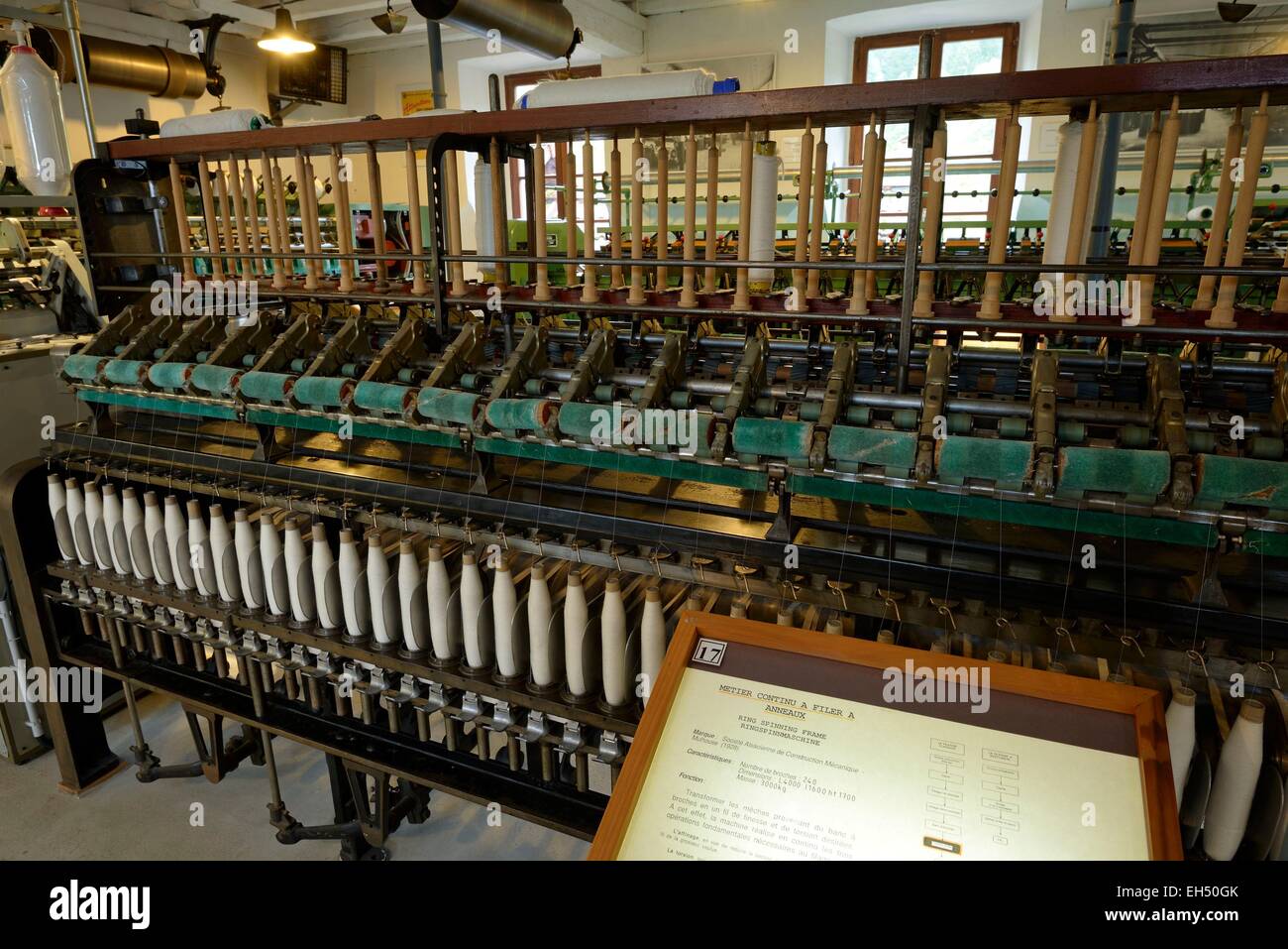 France, Vosges, Ventron, Textile Museum, spinning machine with rings dated 1928 Stock Photo