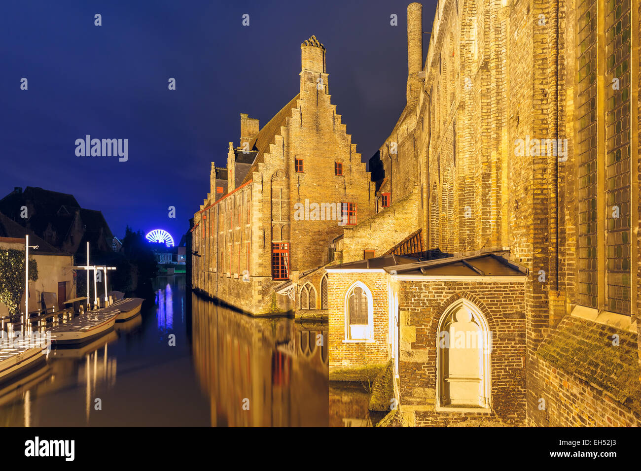 Night view Hospital of St. John. One of the most famous and beautiful sights view in Bruges, Belgium Stock Photo