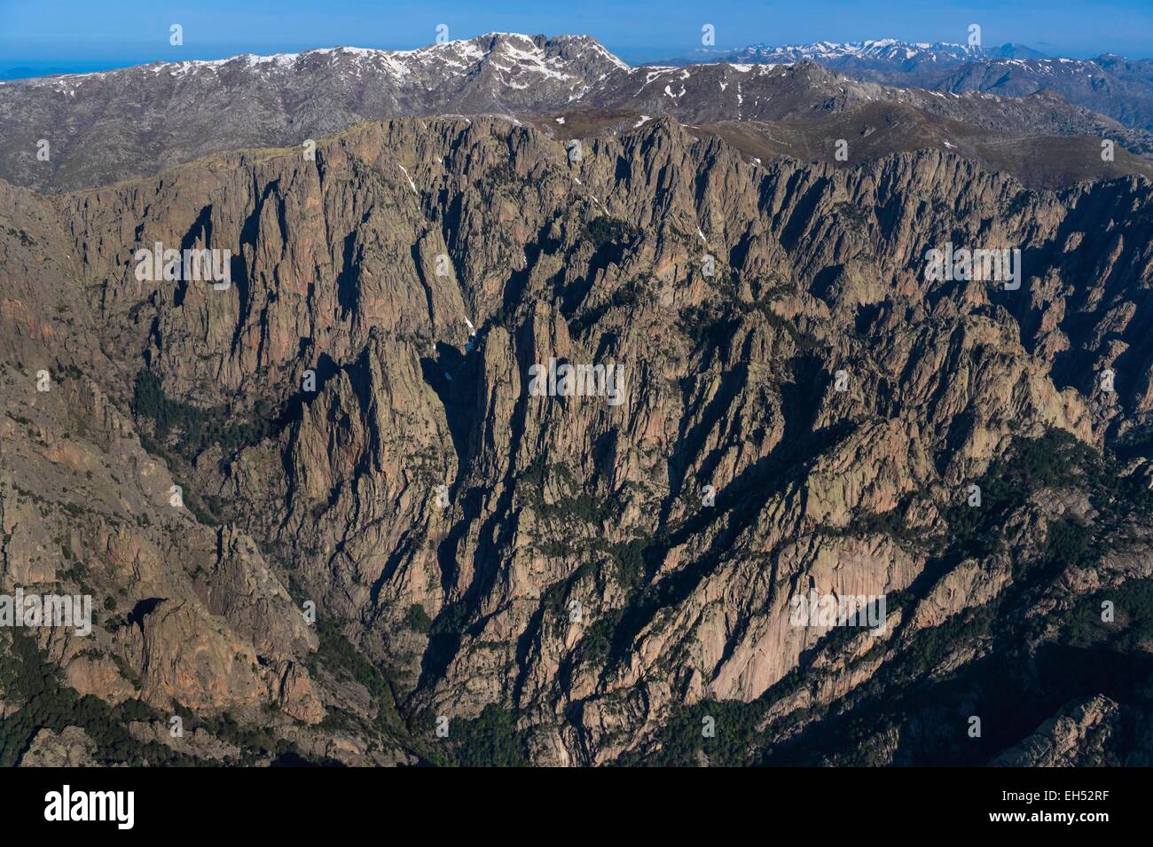 France, Corse du Sud, Zonza, Bavella peaks (Aerial view) Stock Photo