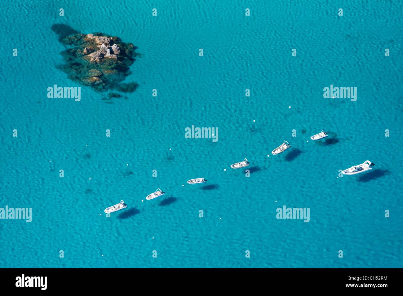 France, Corse du Sud, Bouche de Bonifacio Nature Reserve, Santa Giulia beach (aerial view) Stock Photo