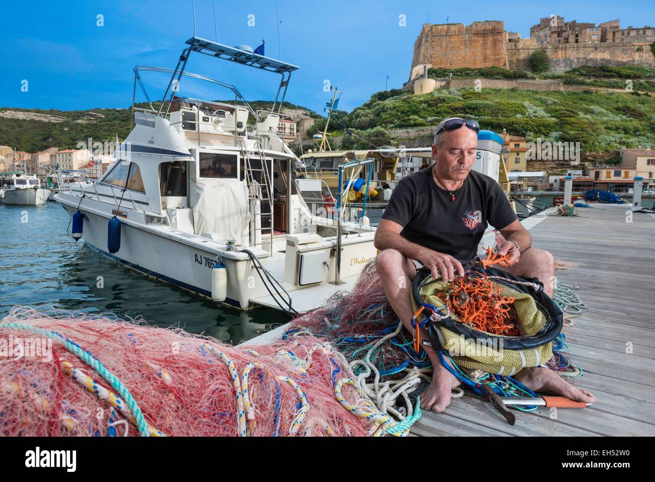 France, Corse du Sud, Bonifacio, red coral picker Jean Philippe Giordano Stock Photo