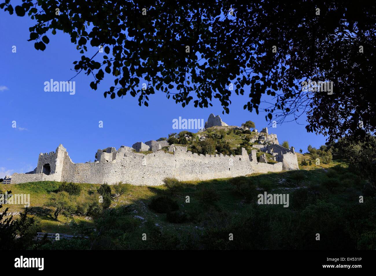 France, Ardeche, the Crussol castel, medieval fortress of the early 12th century, located in the municipality of Saint Peray Stock Photo