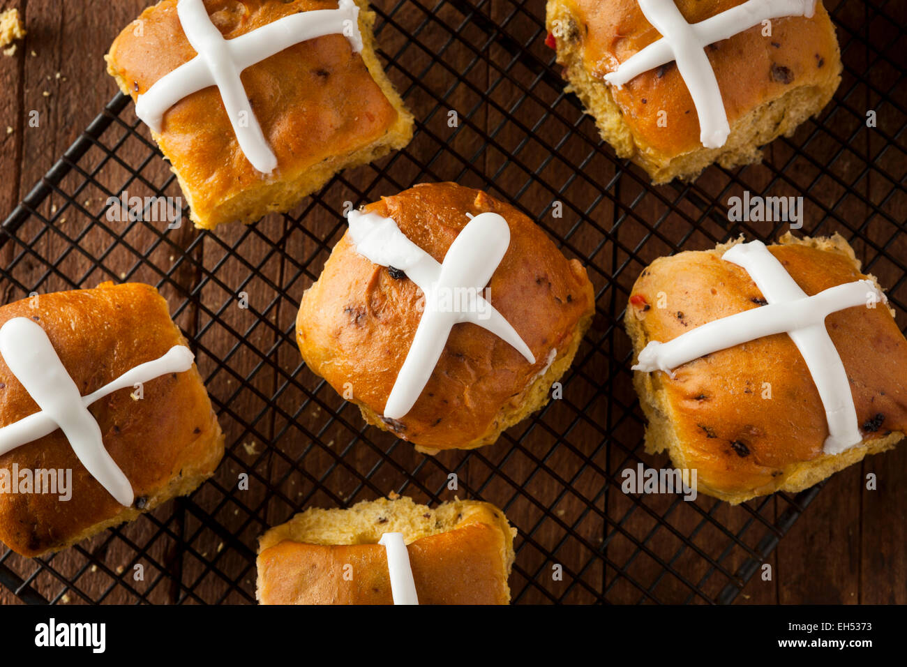 Homemade Hot Cross Buns Ready for Easter Stock Photo