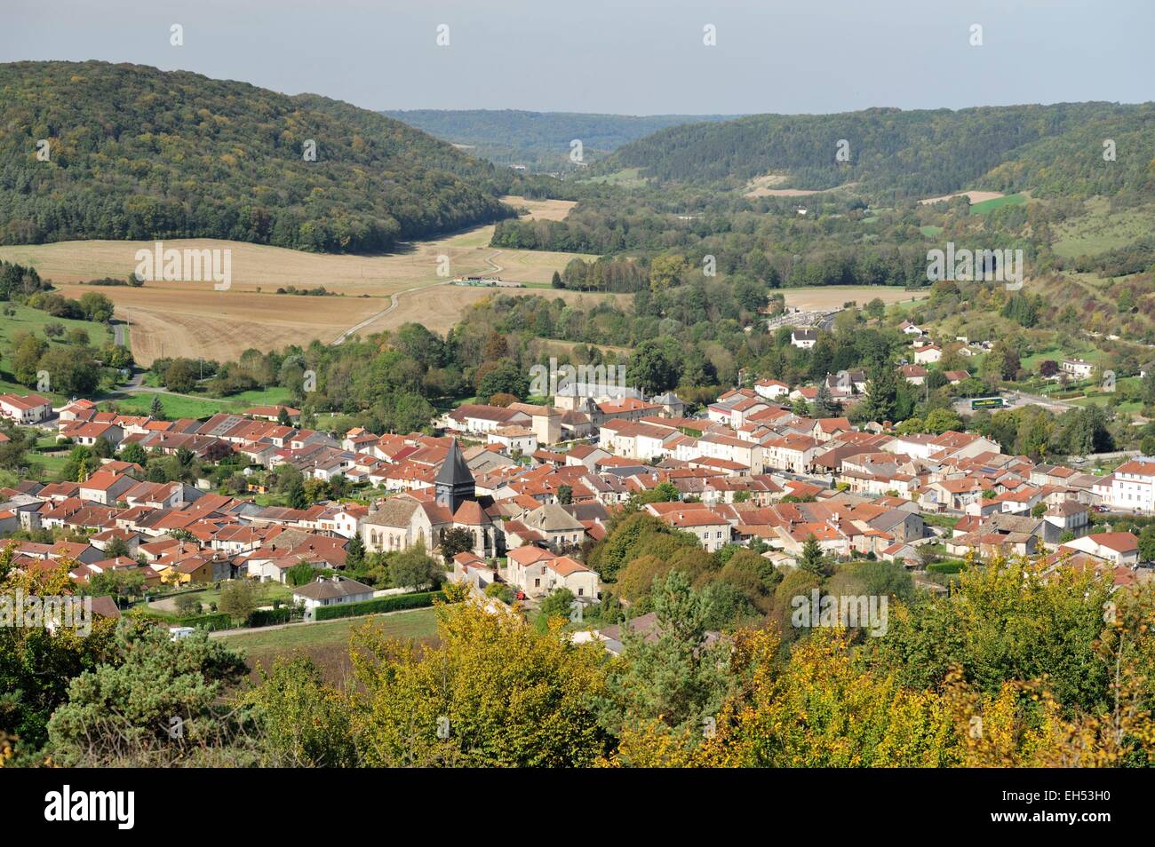 France, Haute Marne, Poissons, view of the village from the hill of Châtel Stock Photo