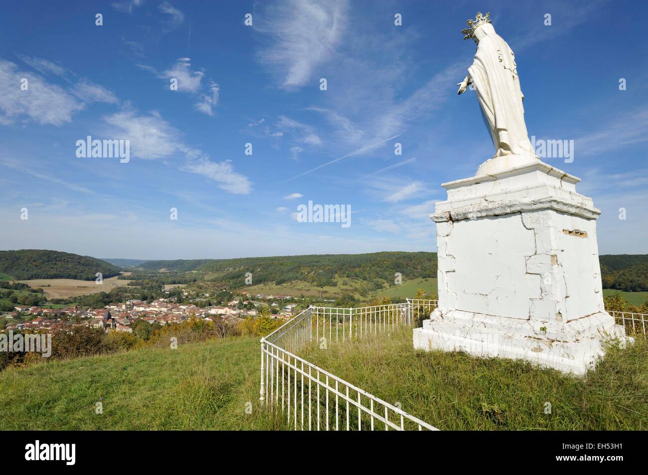 France, Haute Marne, Poissons, statue of Our Lady of Chatel overlooking the village Stock Photo