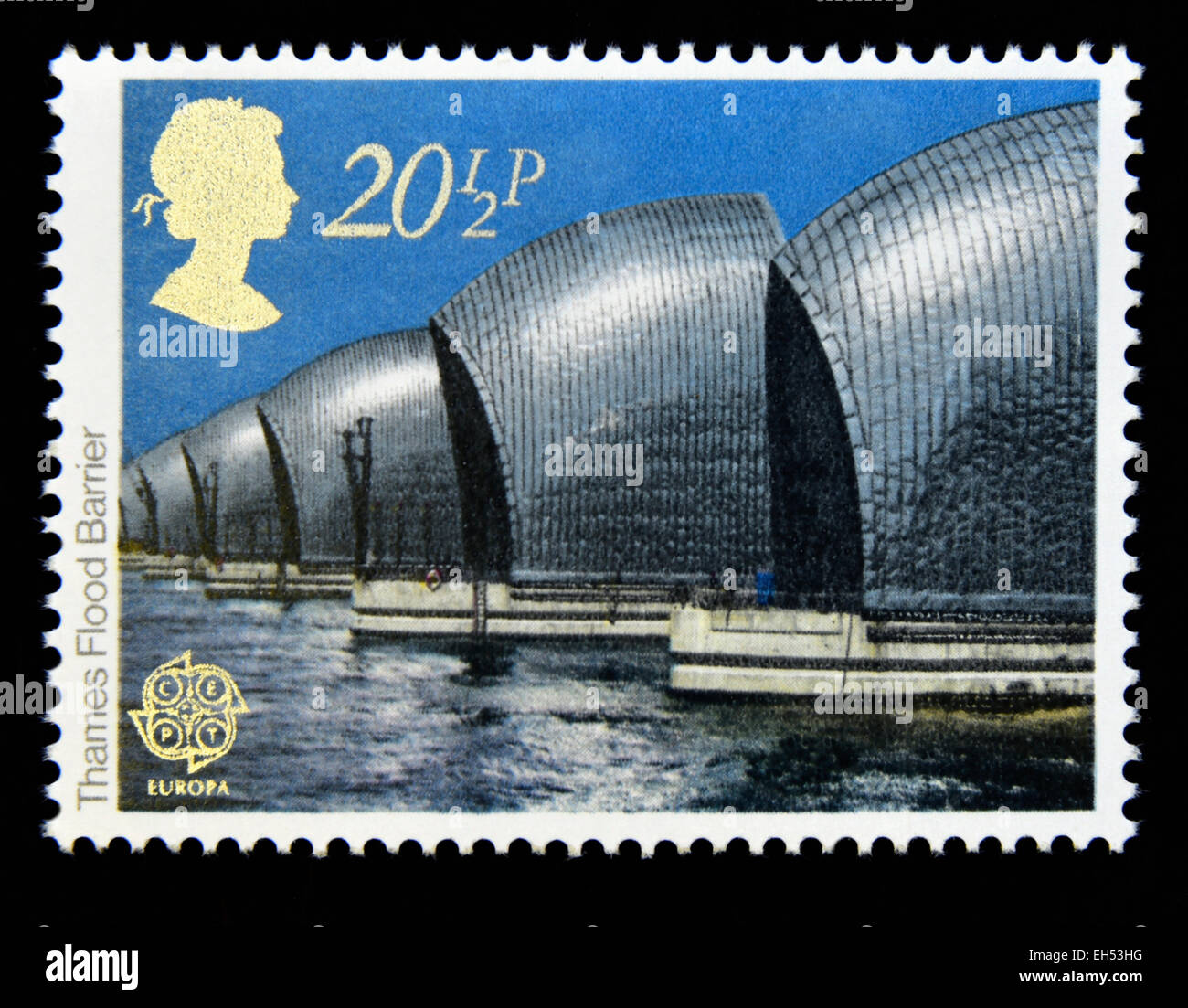 Postage stamp. Great Britain. Queen Elizabeth II. 1983. Europa. Engineering Achievements. Thames Flood Barrier. Stock Photo