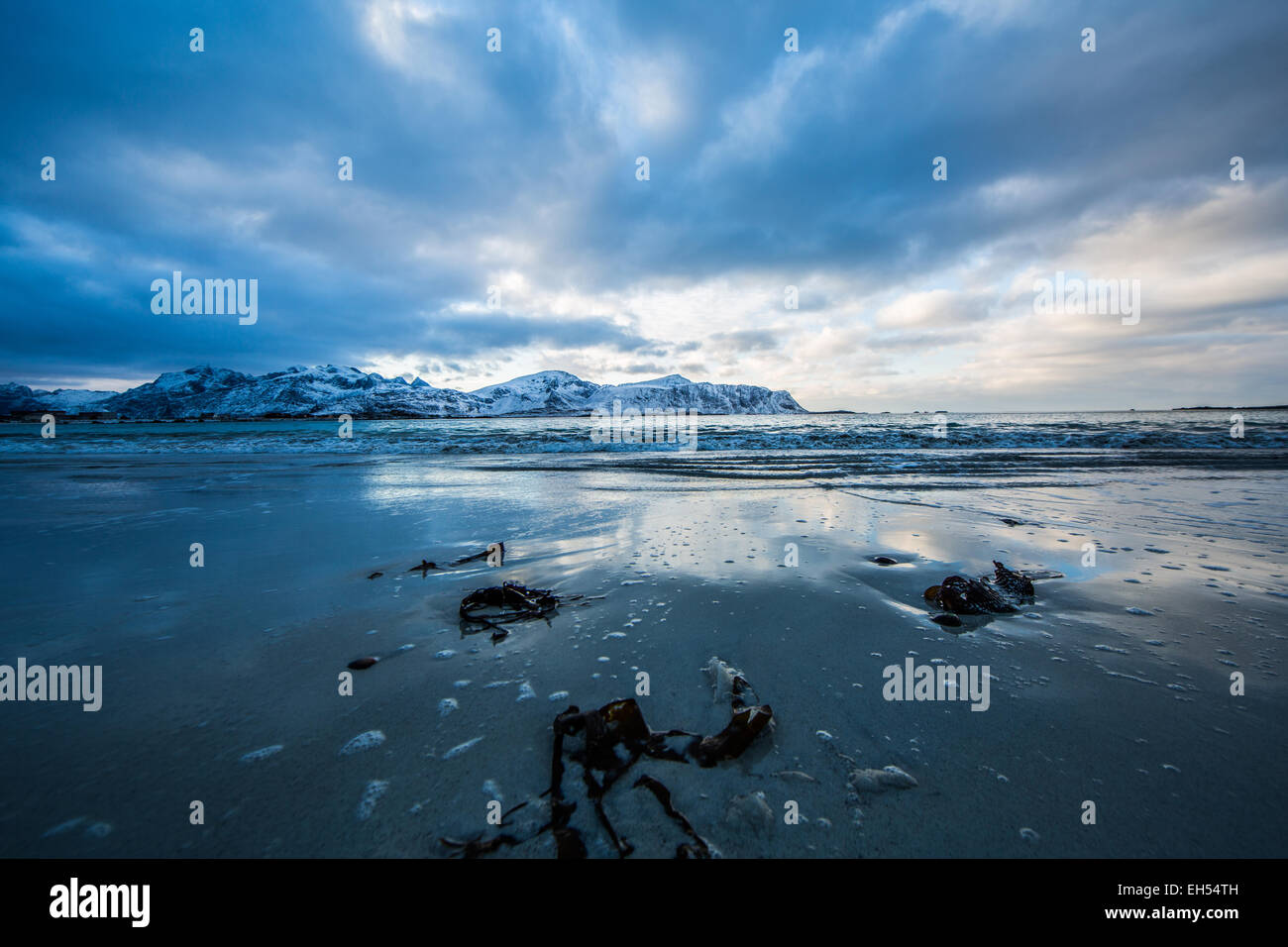 Arctic beach in Norway, Lofoten Islands Stock Photo