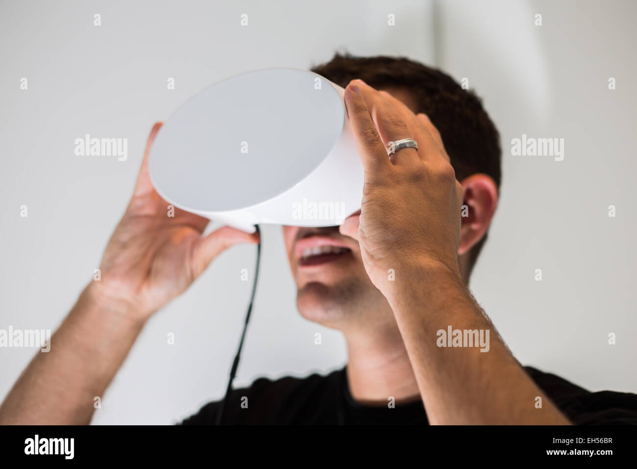 Virtual reality headset been worn Stock Photo