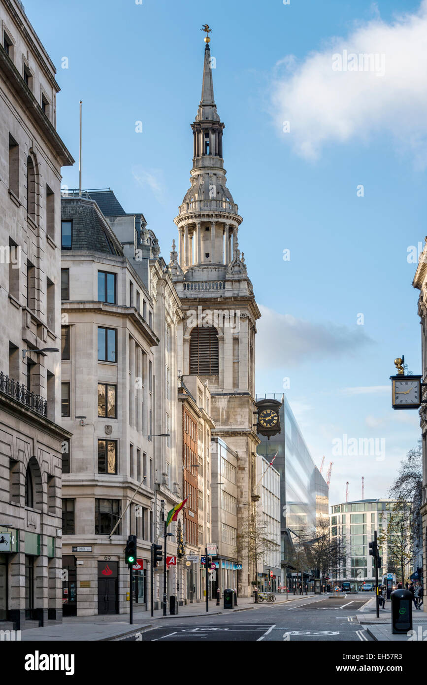 Looking down Cheapside in the City of London to the spire of the church of St Mary le Bow Stock Photo