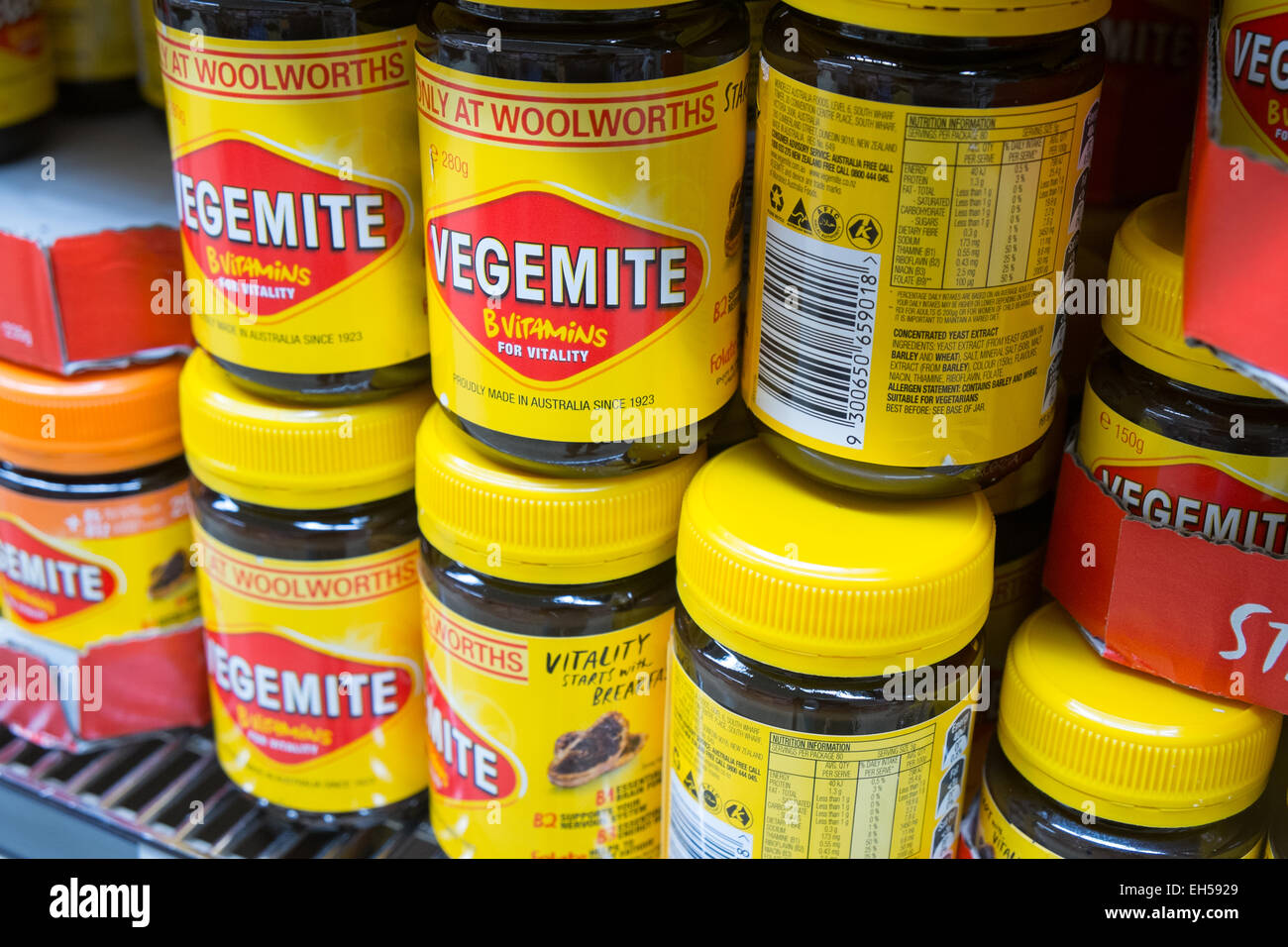 Vegemite in glass jars for sale interior of an australian woolworths