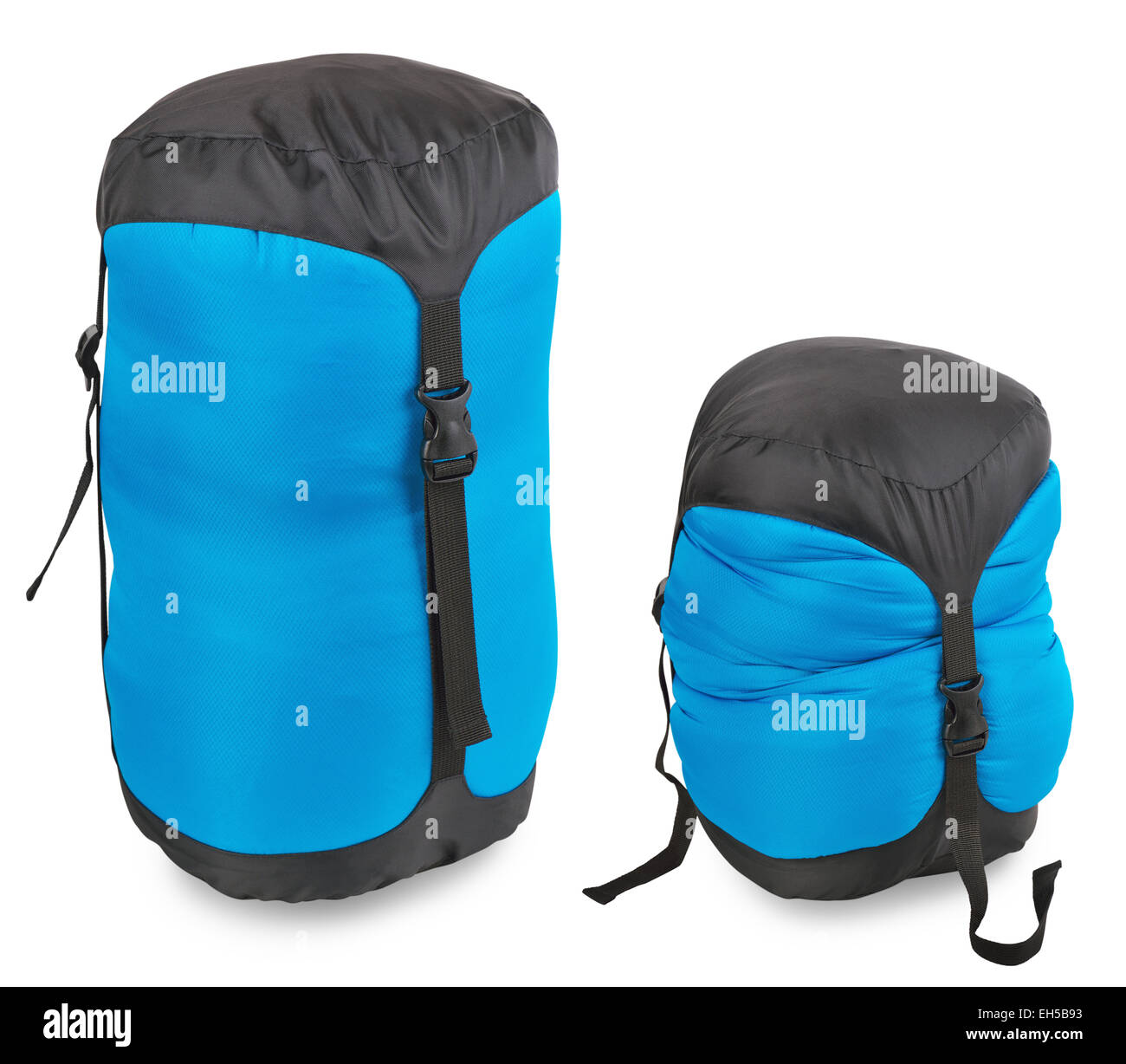 Tourist sleeping bag in a compression cover on a white background Stock Photo
