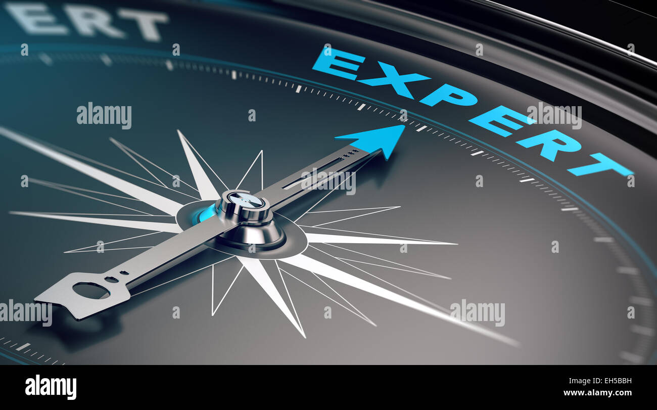 Compass with needle pointing the word expert, concept image to illustrate business consulting and advisory. Stock Photo