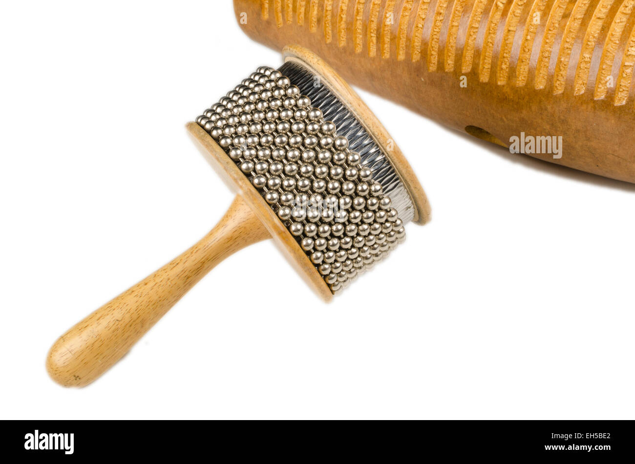 Afuche and a handmade guiro, small percussion instruments Stock Photo