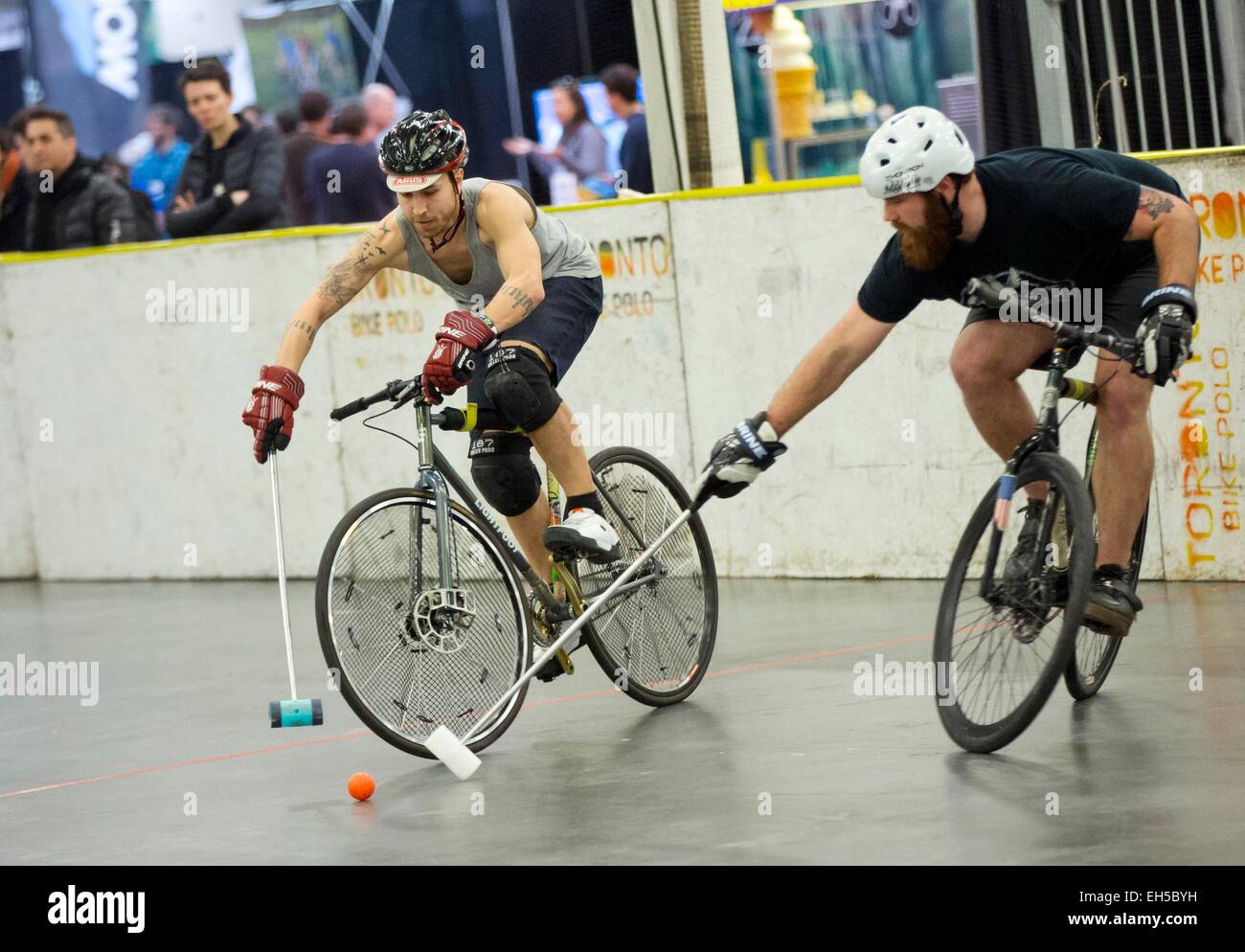 Toronto, Canada. 6th Mar, 2015. Participants compete during the Great Lakes Winter Classic 3 Bike Pole Tournament at Exhibition Place in Toronto, Canada, March 6, 2015. Kicked off on Friday, this annual three-day event drew 20 teams from around Canada and the United States. © Zou Zheng/Xinhua/Alamy Live News Stock Photo